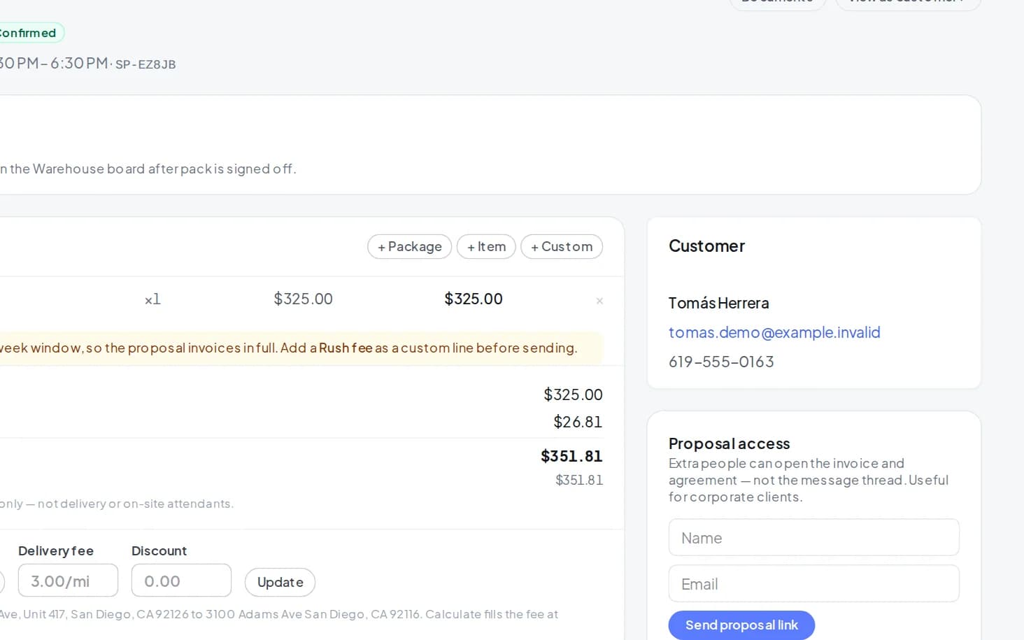 Riola booking thread and activity on a booking detail page